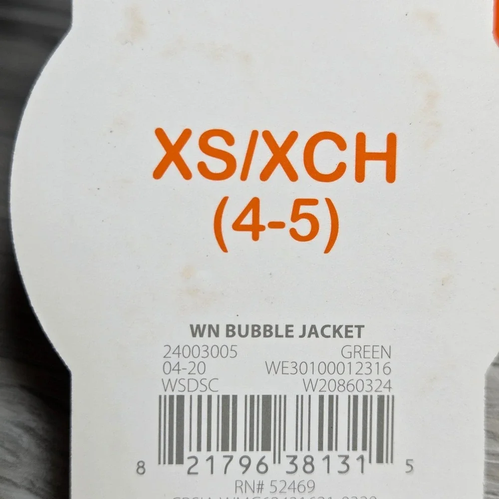 Wonder Nation Boys Green Black Bubble Jacket XS XCH 4 5 Water Resistant Hooded